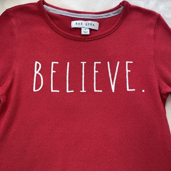 Rae Dunn Red Lightweight Sweater 8 Believe EUC Holiday Christmas - Picture 2 of 10